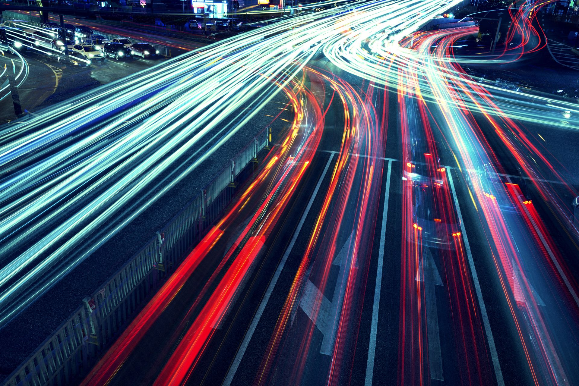 Image of a motorway with a motion blur effect using a slow shutter speed
